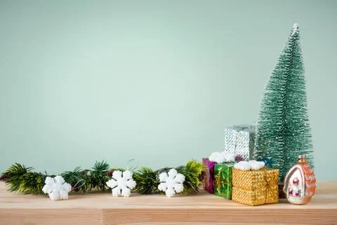 Christmas background 2019 of decorations on the table Stock Photos