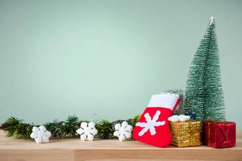 Christmas background 2019 of decorations on the table Stock Photos