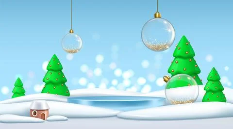 Christmas background. 3d empty podium for products presentation, new year winter Stock Illustration