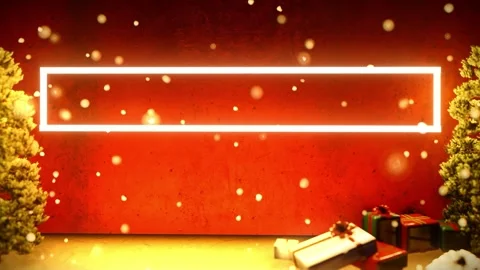 Christmas Background 3D Neon Frame Assembly with Presents and Falling Bokeh Snow Stock Footage 335358274