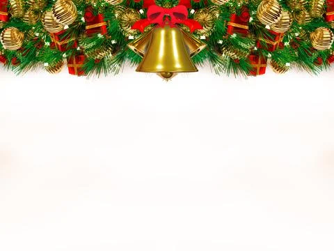 Christmas background 3D rendering. Top view of Christmas gift box  with spruc Stock Illustration