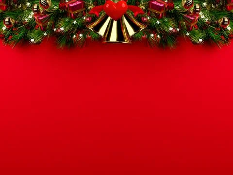 Christmas background 3D rendering. Top view of Christmas gift box  with spruc Stock Illustration