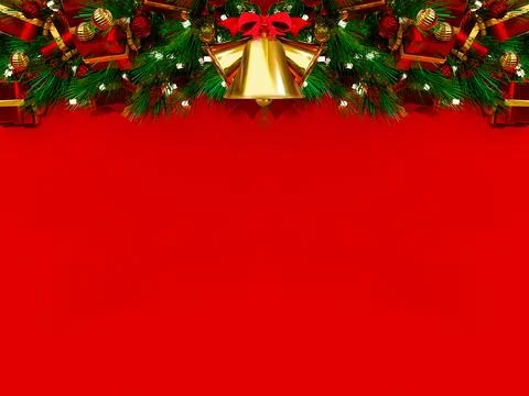 Christmas background 3D rendering. Top view of Christmas gift box  with spruc Stock Illustration