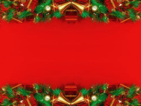 Christmas background 3D rendering. Top view of Christmas gift box  with spruc Illustrazione stock