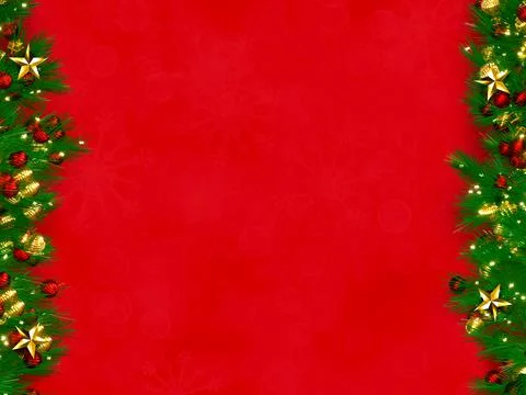 Christmas background 3D rendering. Top view of Christmas gift box  with spruc Stock Illustration