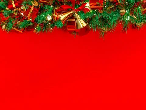 Christmas background 3D rendering. Top view of Christmas gift box  with spruc Illustrazione stock