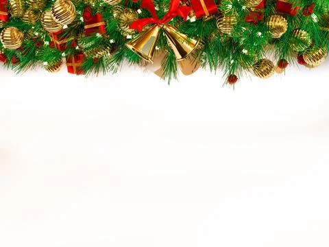 Christmas background 3D rendering. Top view of Christmas gift box  with spruc Stock Illustration