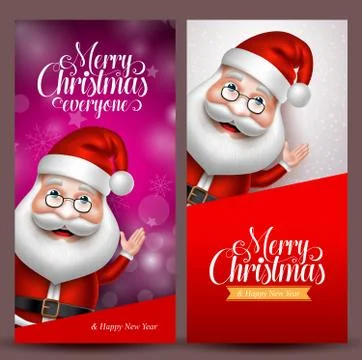 Christmas background and vector banners with santa claus waiving hand Stock Illustration