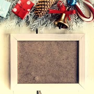 Christmas background and white frame. Christmas decorations Stock Photos