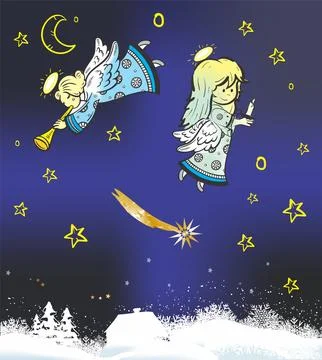Christmas background with angels Stock Illustration