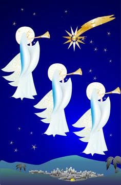 Christmas background with angels, Illustrazione stock