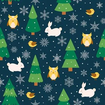 Christmas background with animals and trees Stock Illustration