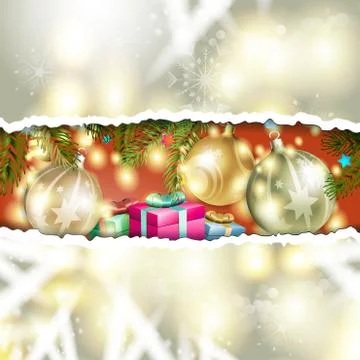 Christmas background with balls and pine tree Stock Illustration