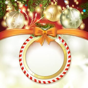 Christmas background with balls and pine tree Stock Illustration