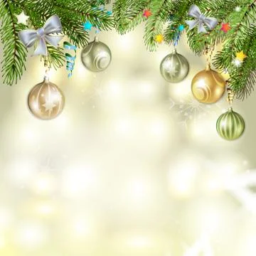 Christmas background with balls and pine tree branch Stock Illustration