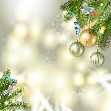 Christmas background with balls and pine tree branch Stock Illustration