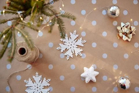 Christmas background on basic classic pattern with dots. Festive aesthetic Stock Photos