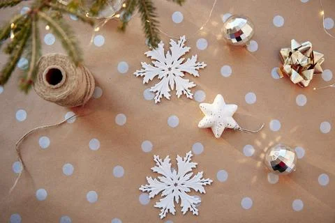 Christmas background on basic classic pattern with dots. Festive aesthetic Stock Photos