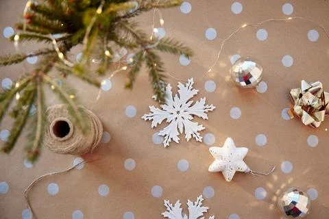 Christmas background on basic classic pattern with dots. Festive aesthetic Stock Photos