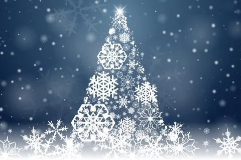 Christmas background with big tree made of snowfla Stock Illustration