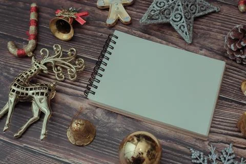 Christmas background blank frame for text with decorations on dark wooden b.. Stock Photos