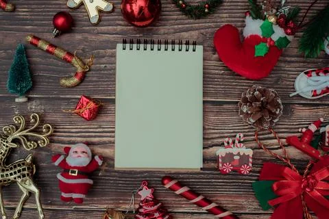 Christmas background blank frame for text with decorations on dark wooden b.. Stock Photos