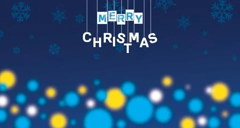 Christmas background with blue gradient and a hanger that says merry christma Stock Illustration