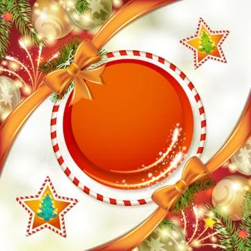 Christmas background with bow, pine tree and fireworks Stock Illustration