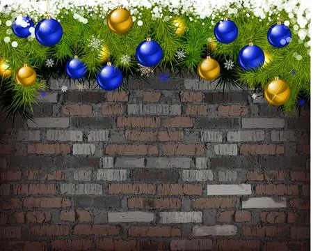Christmas background on brick wall Stock Illustration