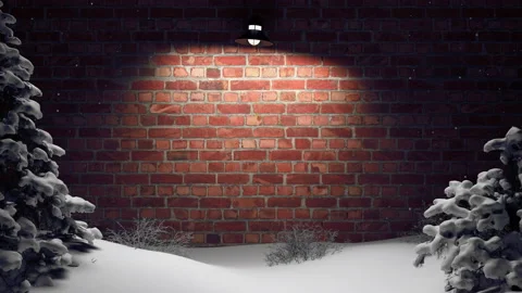 Christmas background brick wall the lantern is shining and it is snowing. Stock Footage 167692914