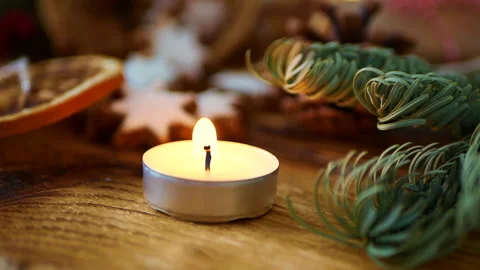 Christmas background  burning candle Stock Footage 155969836