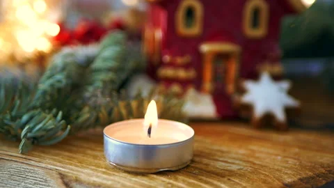Christmas background burning candle Stock Footage 155969997