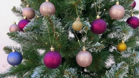 Christmas background, camera wiring on a decorated Christmas tree Stock Footage 255040538