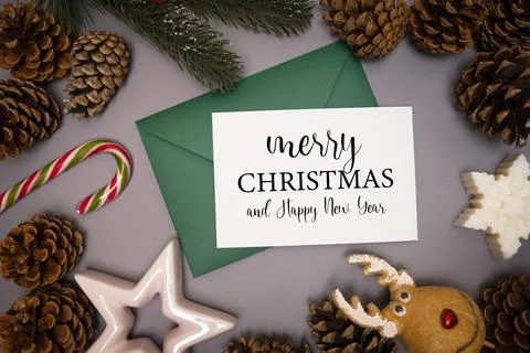 Christmas background with candy, star, pine cones, fir tree branches, snowflakes Stock-Fotos