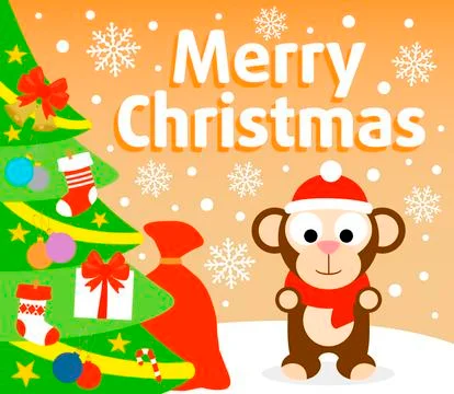 Christmas  background card with  monkey Stock Illustration