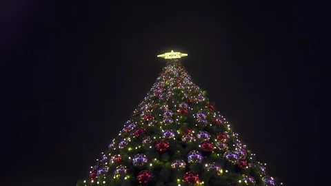 Christmas background with Christmas tree. A huge Christmas tree on the street of Stock Footage 121170725