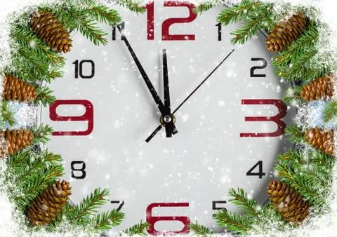 Christmas background with clock Foto stock