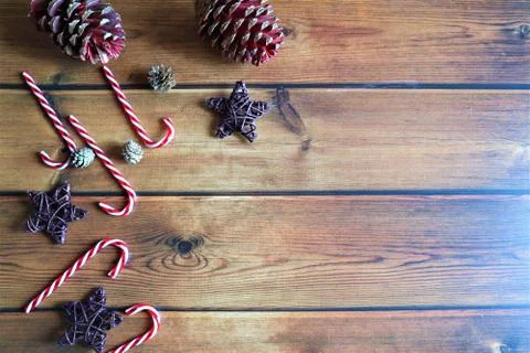 Christmas Background. Composition with red berries, holly leafs and berries,  Stock Photos