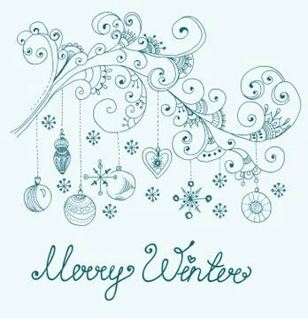 Christmas background with cute decorations and floral elements Stock Illustration