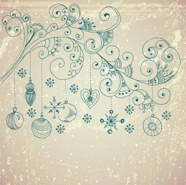 Christmas background with cute decorations and floral elements Stock Illustration