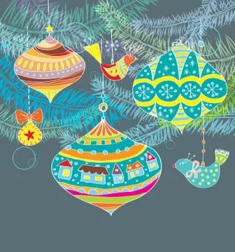 Christmas background with cute decorations Stock Illustration