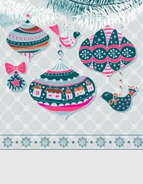Christmas background with cute decorations Stock Illustration