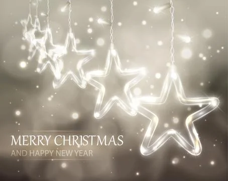 Christmas background of de-focused lights with decorated Glass Stars Stock Illustration