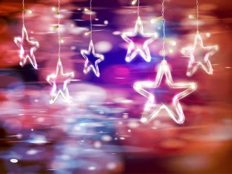 Christmas background of de-focused lights with decorated Glass Stars Stock Illustration