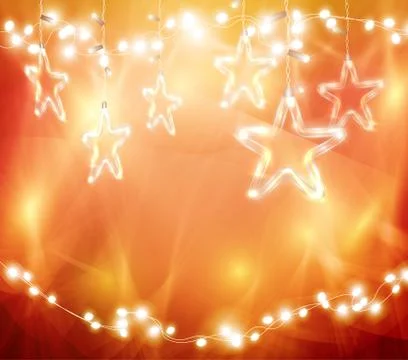 Christmas background of de-focused lights with decorated Glass Stars Stock Illustration