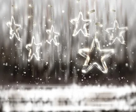 Christmas background of de-focused lights with decorated Glass Stars Stock Illustration