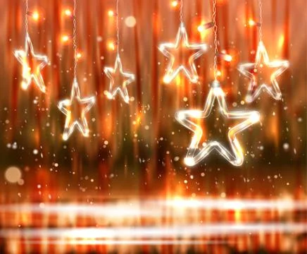 Christmas background of de-focused lights with decorated Glass Stars Stock Illustration