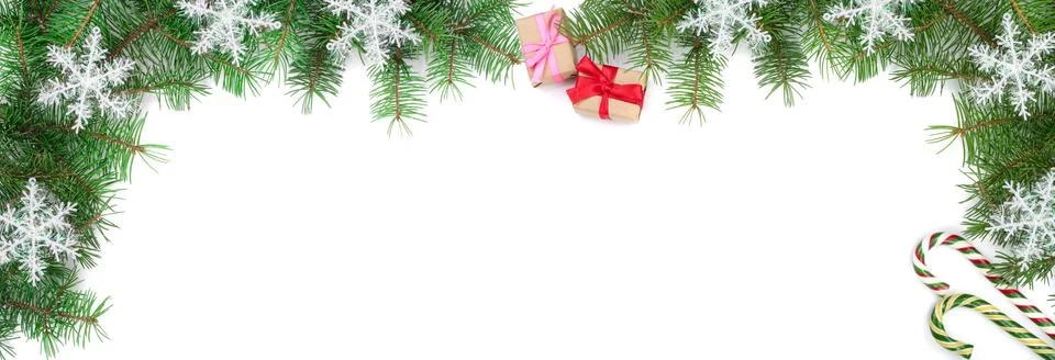 Christmas background decorated with snowflakes isolated on white with copy space Stock Photos