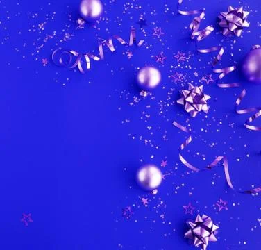 Christmas background with decorations top view. copy space Stock Photos
