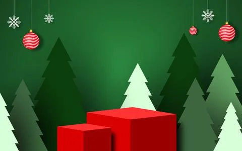 Christmas background with a display base for products. Vector illustration. Stock Illustration